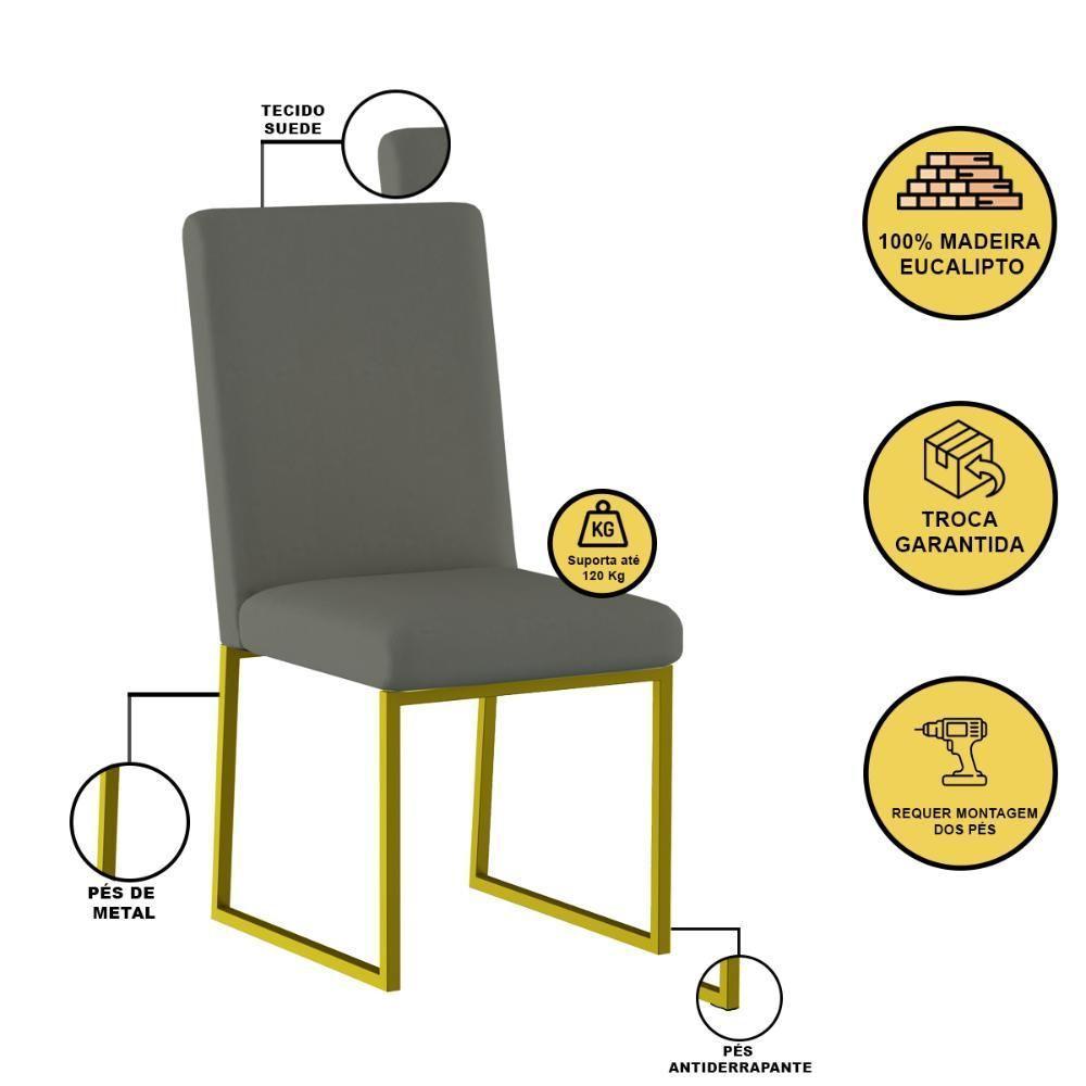 Cadeira Para Mesa Jantar Com Base De Ferro Dourado - Balaqui Cinza - 4