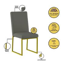Cadeira Para Mesa Jantar Com Base De Ferro Dourado - Balaqui Cinza - 4