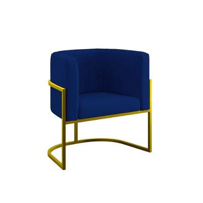Poltrona Cadeira Decorativa Lua Base De Ferro Gold Azul Marinho