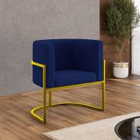 Poltrona Cadeira Decorativa Lua Base De Ferro Gold Azul Marinho - 6