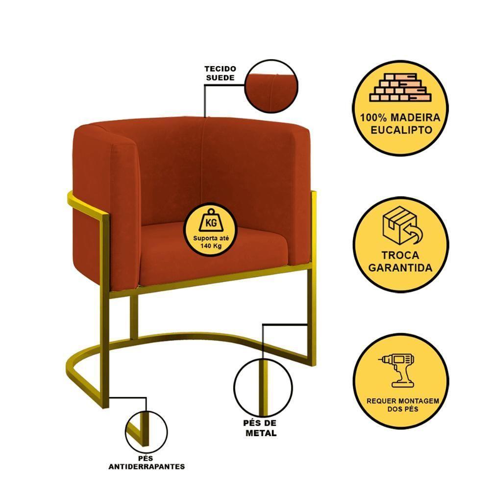 Poltrona Cadeira Decorativa Lua Base De Ferro Gold Terracota - 5