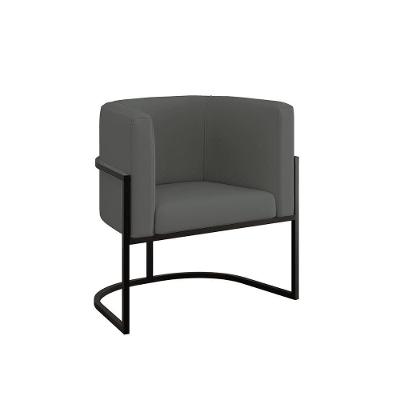 Poltrona Veludo Decorativa Lua Base De Ferro Black Cinza