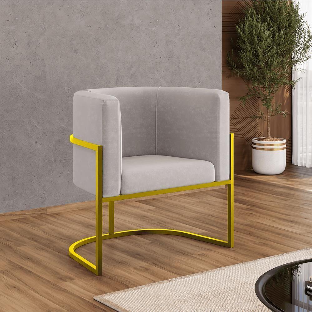 Poltrona Cadeira Decorativa Lua Base De Ferro Gold Bege - 6