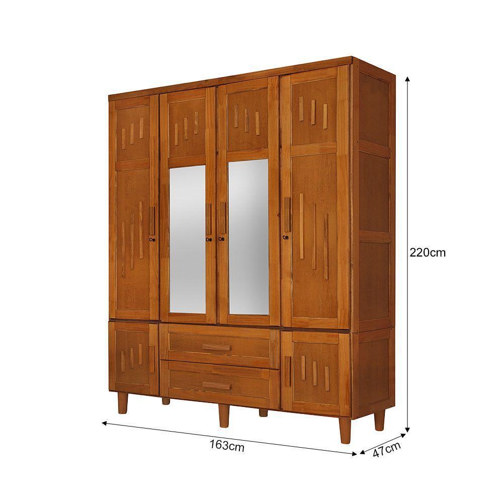 Roupeiro Em Madeira Maciça Imperatriz 4 Portas 2 Porta Com Espelho Castanho - Marrom - 2