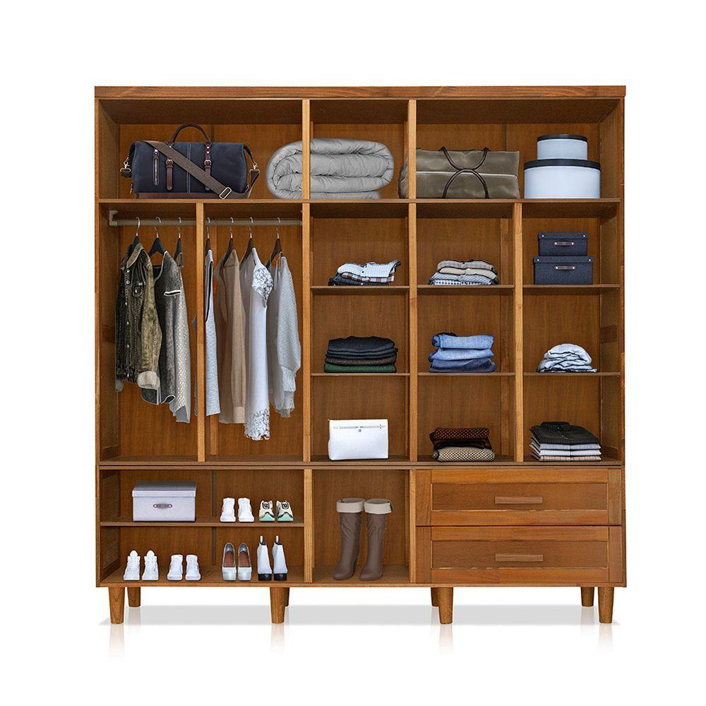 Roupeiro Em Madeira Maciça Imperatriz 5 Portas 1 Porta Com Espelho Imbuia - Marrom - 2