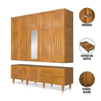 Roupeiro Em Madeira Maciça Imperatriz 5 Portas 1 Porta Com Espelho Imbuia - Marrom - 5