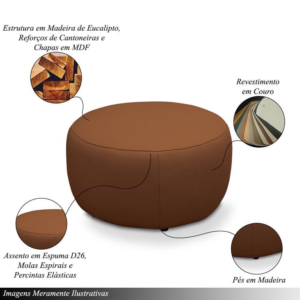 Puff Decorativo Mariele Sala De Estar Pés Em Madeira Couro Conhaque G88 - Gran Belo - 3