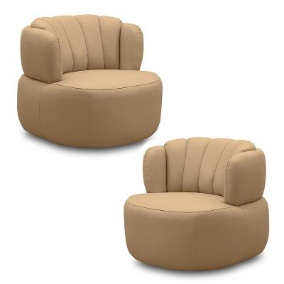 Kit 2 Poltronas Decorativas Mariele Sala De Estar Base Giratória Em Aço Couro Nude G88 - Gran Belo