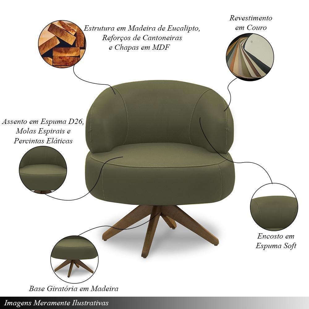 Poltrona Decorativa Katy Sala De Estar Base Giratória Em Madeira Couro Fendi G88 - Gran Belo - 5