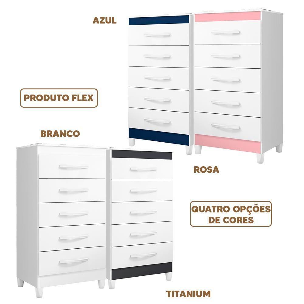 Gaveteiro 5 Gavetas Branco Titanium Quadriflex Emerald Shop Jm - 5