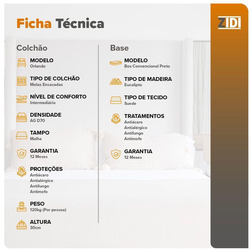 Cama Box King Preto + Colchão Molas Ensacadas Orlando 193cm - 4