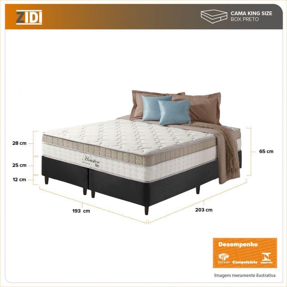 Cama Box King Preto + Colchão Molas Houston Pillow Inn 193cm - 5