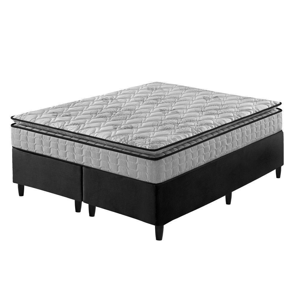 Cama Box Queen Preto + Colchão Ortopedico Espuma D33 158cm - 1