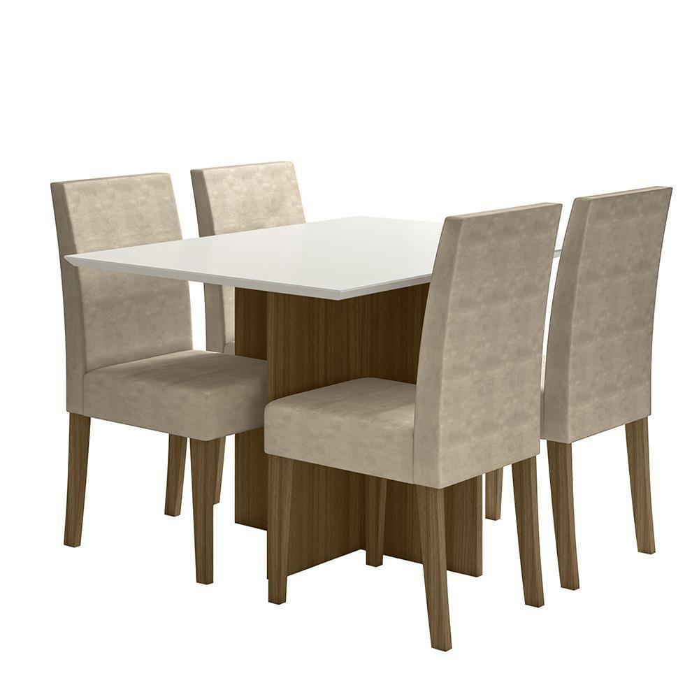 Kit Mesa De Jantar Helo Sem Vidro 120x90 Com 4 Cadeiras Josi Carvalho/off White/fendi Carvalho/off White/fendi - 1