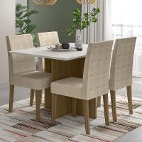 Kit Mesa De Jantar Helo Sem Vidro 120x90 Com 4 Cadeiras Josi Carvalho/off White/fendi Carvalho/off White/fendi