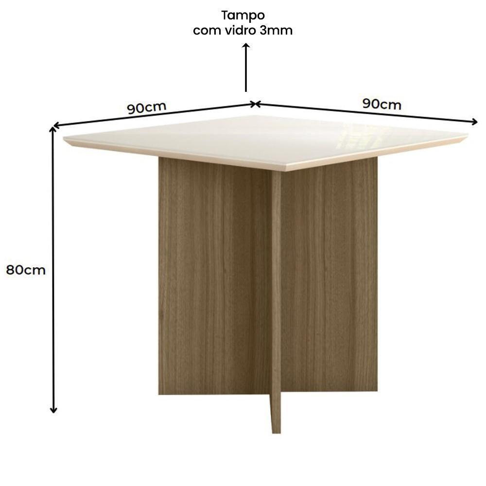 Kit Mesa De Jantar Helo Com Vidro 90x90 Com 4 Cadeiras Josi Carvalho/off White/fendi Carvalho/off White/fendi - 3