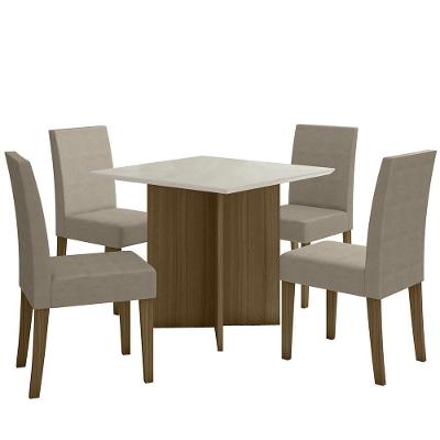 Kit Mesa De Jantar Helo Com Vidro 90x90 Com 4 Cadeiras Josi Carvalho/off White/fendi Carvalho/off White/fendi
