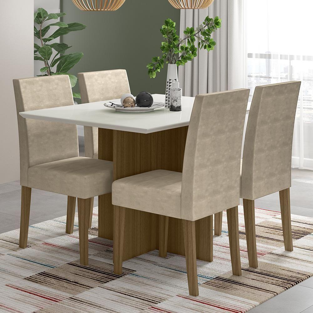 Kit Mesa De Jantar Helo Com Vidro 120x90 Com 4 Cadeiras Josi Carvalho/off White/fendi Carvalho/off White/fendi - 5