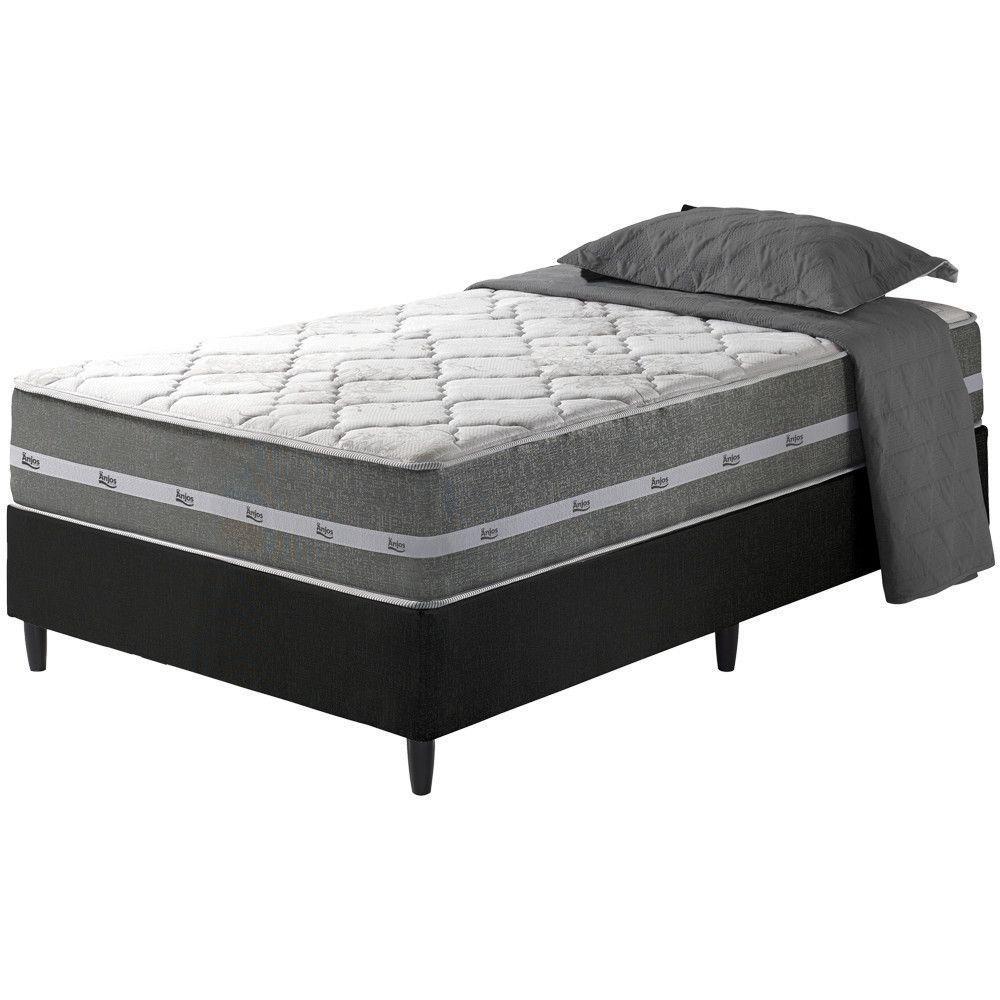 Cama Box Solteiro King Preto + Colchão Molas Ensacadas Miami Cinza Com Preto - 1