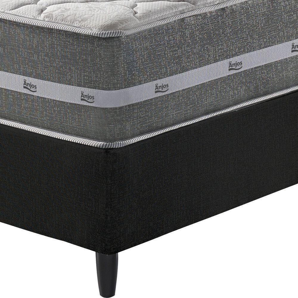 Cama Box Solteiro King Preto + Colchão Molas Ensacadas Miami Cinza Com Preto - 5
