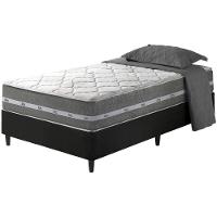 Cama Box Solteiro King Preto + Colchão Molas Ensacadas Miami Cinza Com Preto - 1
