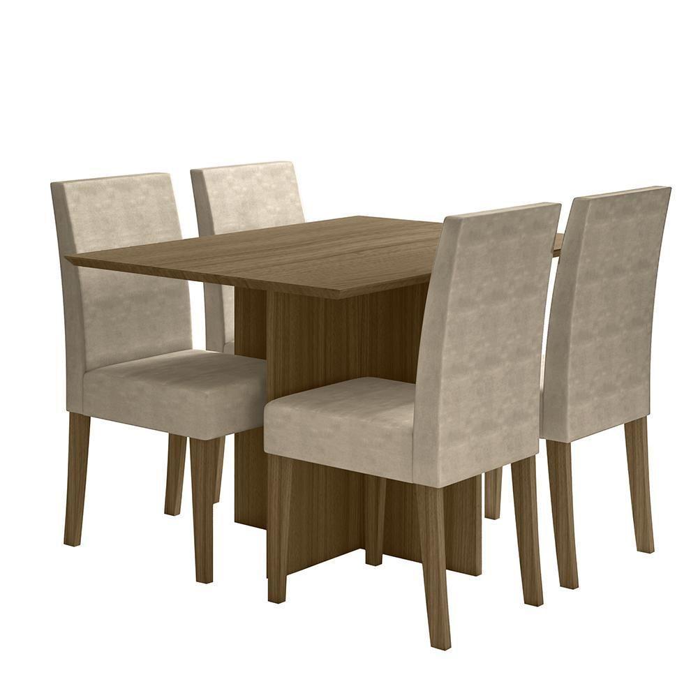 Kit Mesa De Jantar Helo Sem Vidro 120x90 Com 4 Cadeiras Josi Carvalho/fendi Carvalho/fendi - 1