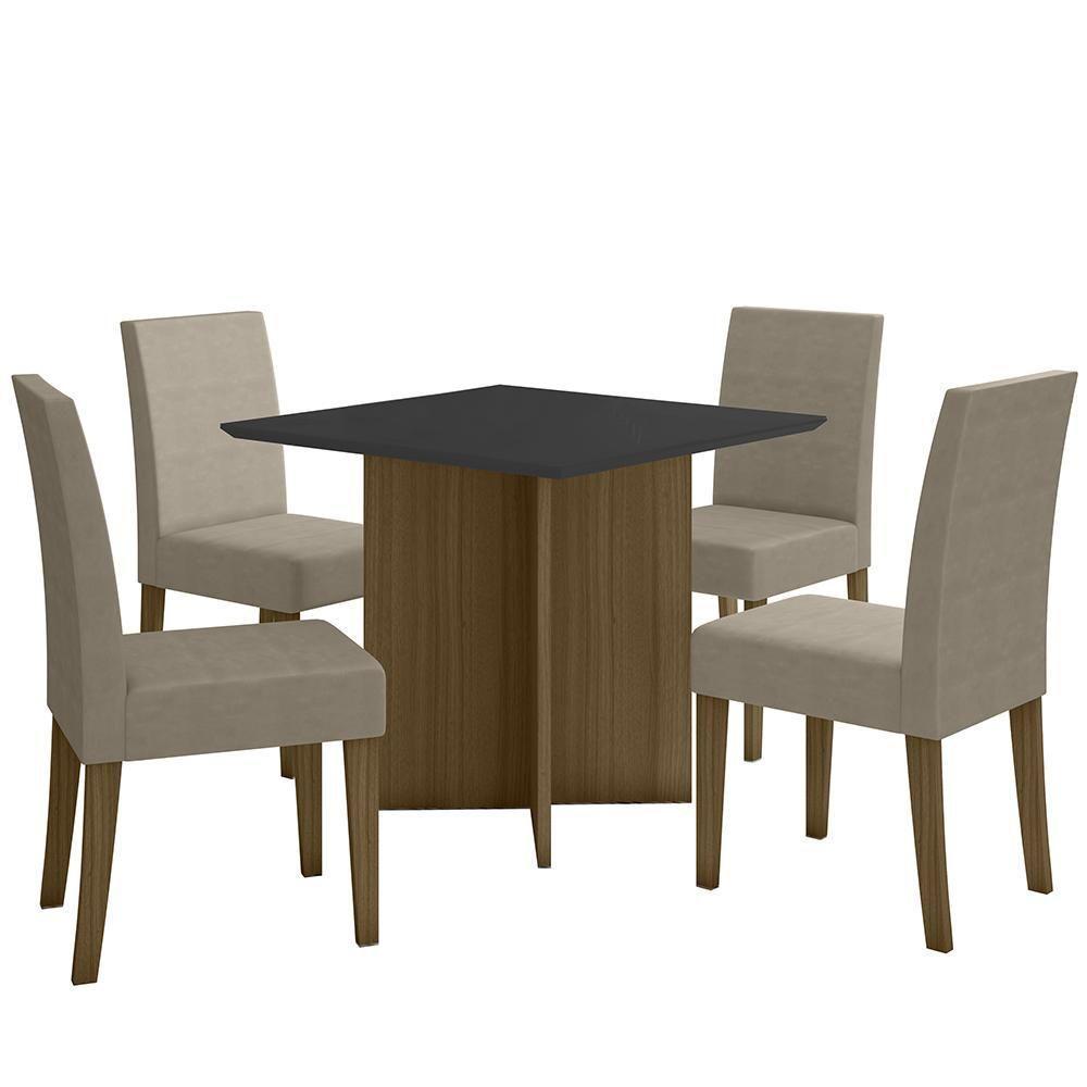 Kit Mesa De Jantar Helo Com Vidro 90x90 Com 4 Cadeiras Josi Carvalho/grafite/preto/fendi Carvalho/grafite/preto/fendi - 1