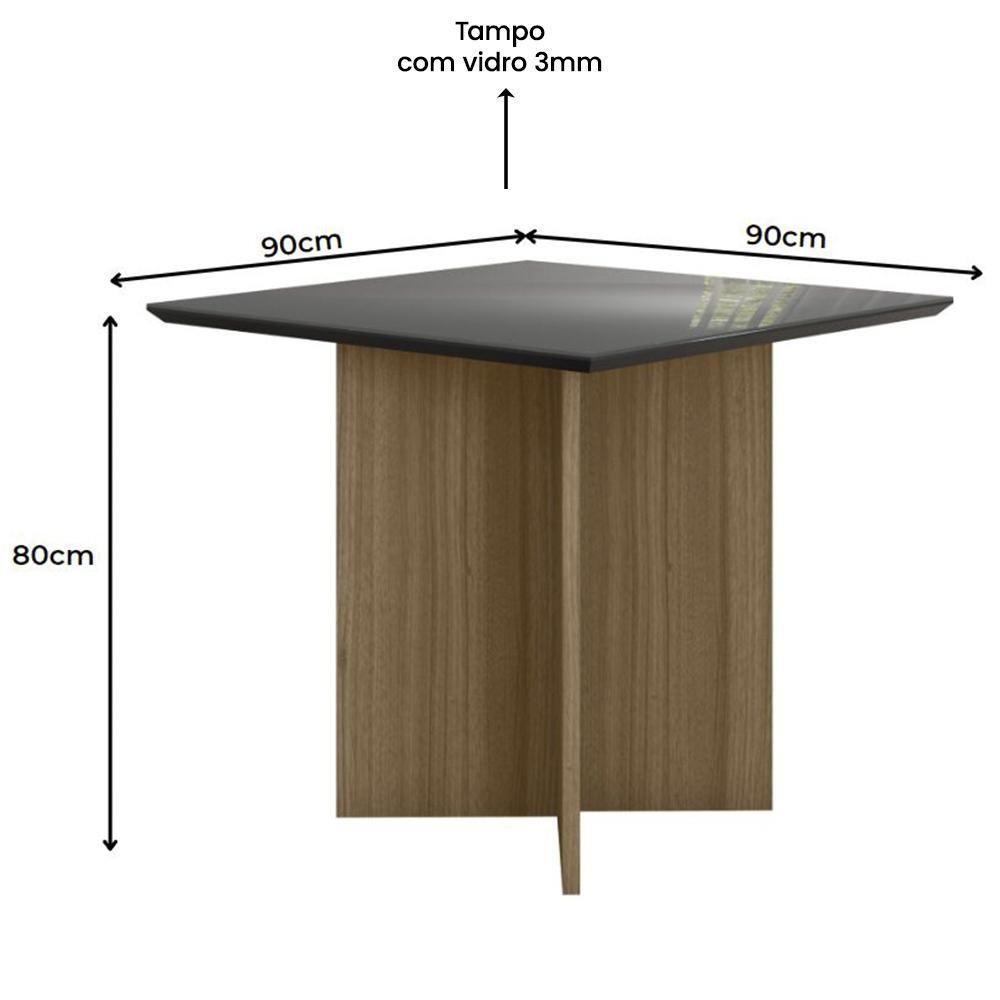 Kit Mesa De Jantar Helo Com Vidro 90x90 Com 4 Cadeiras Josi Carvalho/grafite/preto/fendi Carvalho/grafite/preto/fendi - 3