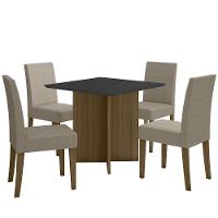 Kit Mesa De Jantar Helo Com Vidro 90x90 Com 4 Cadeiras Josi Carvalho/grafite/preto/fendi Carvalho/grafite/preto/fendi - 1