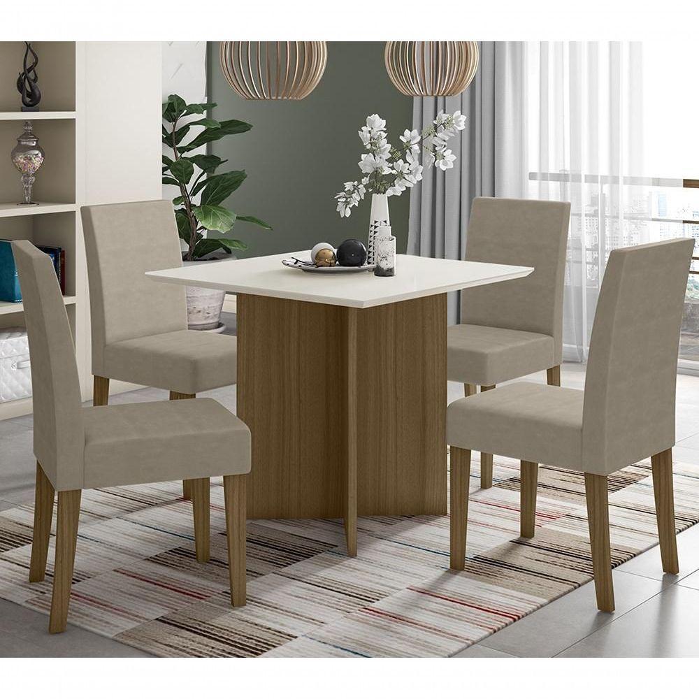 Kit Mesa De Jantar Helo Sem Vidro 90x90 Com 4 Cadeiras Josi Carvalho/off White/fendi Carvalho/off White/fendi - 4