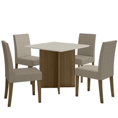Kit Mesa De Jantar Helo Sem Vidro 90x90 Com 4 Cadeiras Josi Carvalho/off White/fendi Carvalho/off White/fendi