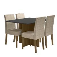 Kit Mesa De Jantar Helo Com Vidro 120x90 Com 4 Cadeiras Josi Carvalho/grafite/preto/fendi Carvalho/grafite/preto/fendi - 1