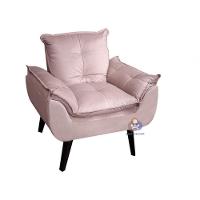 Kit 02 Poltrona/cadeira Decorativa Glamour Com Pés Quadrado Rosa Veludo - 2