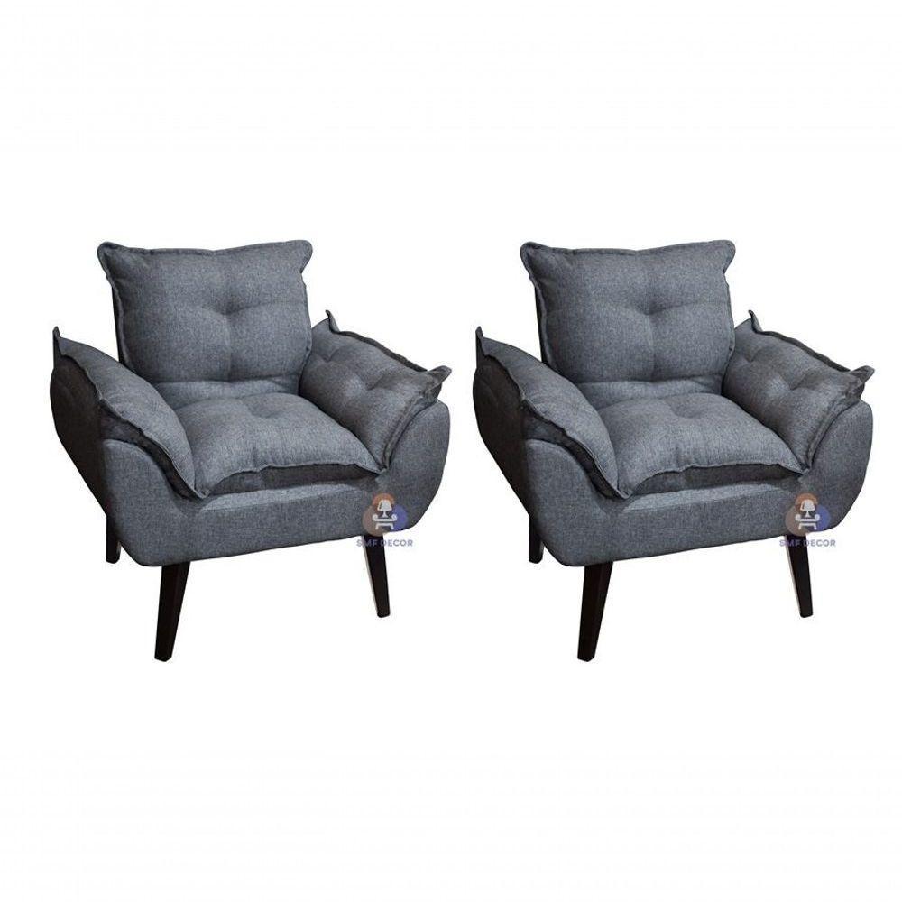 Kit 02 Poltrona/cadeira Decorativa Glamour Com Pés Quadrado Grafite - 1