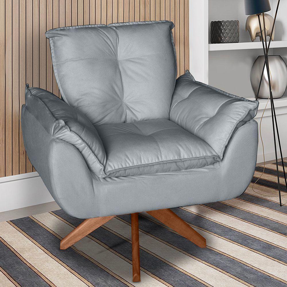 Poltrona/cadeira Decorativa Glamour Opala Com Base Giratória 30cm Em Madeira Cinza - 1
