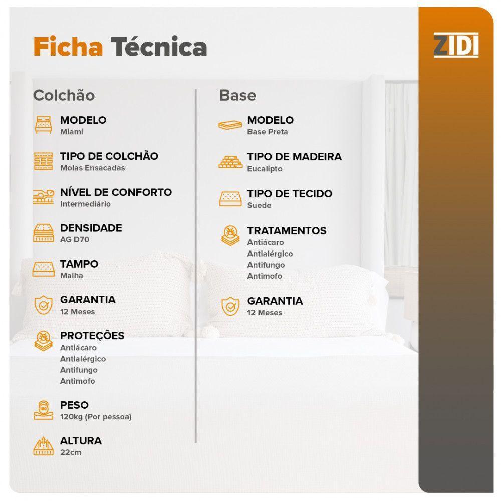 Cama Box Viúva Preto + Colchão Molas Ensacadas Miami Cinza Com Preto - 6