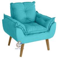 Kit 02 Poltrona/cadeira Decorativa Glamour Com Pés Quadrado Azul Turquesa - 2