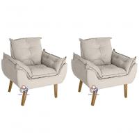 Kit 02 Poltrona/cadeira Decorativa Glamour Com Pés Quadrado Bege - 1