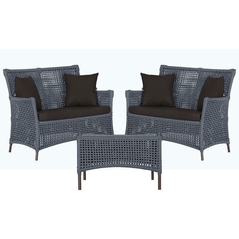 2 Sofás E Mesa Igapó Alumínio Marrom Corda Náutica E9 Trama Prata - 1