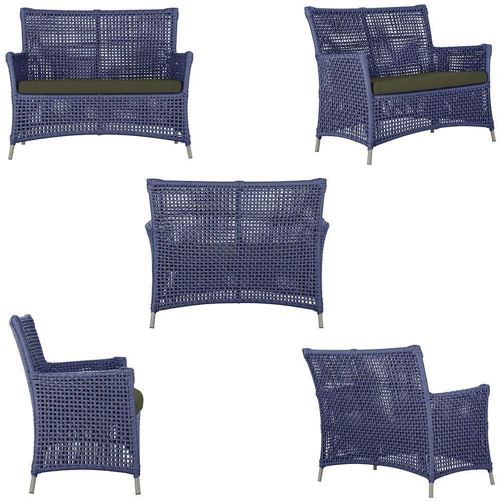 2 Sofás E Mesa Igapó Alumínio Fendi Corda Náutica E13 Trama Azul - 2