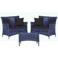 2 Sofás E Mesa Igapó Alumínio Marrom Corda Náutica E9 Trama Azul - 1