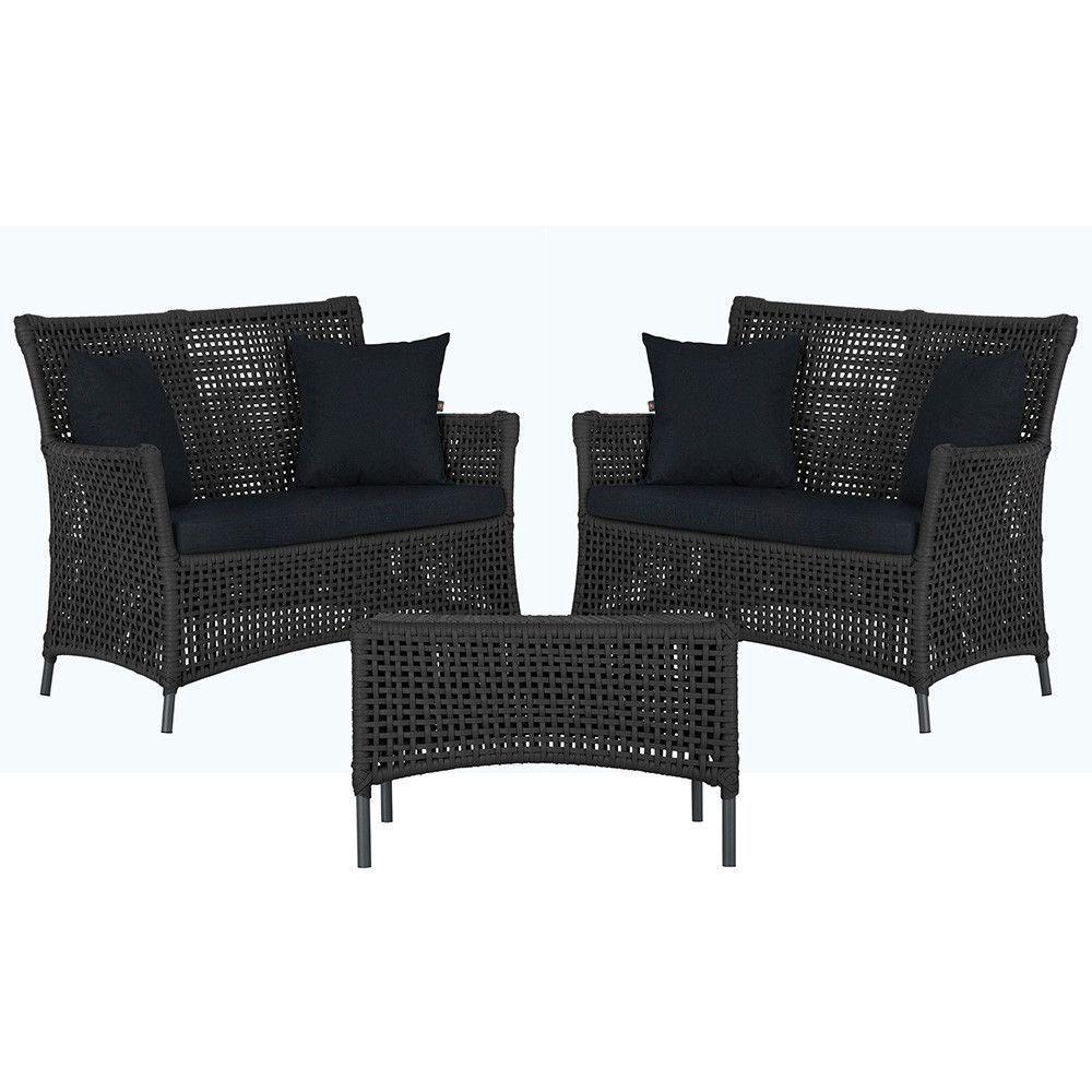 2 Sofás E Mesa Igapó Alumínio Preta Corda Náutica E12 Trama Preto - 1