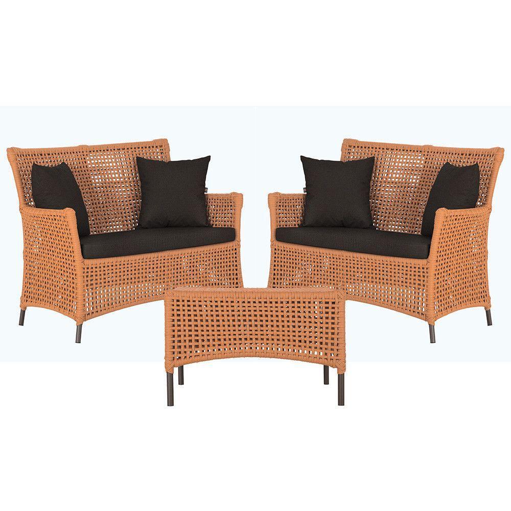 2 Sofás E Mesa Igapó Alumínio Marrom Corda Náutica E9 Trama Terra Cota - 1