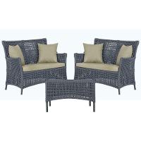 2 Sofás E Mesa Igapó Alumínio Preta Corda Náutica E7 Trama Prata - 1