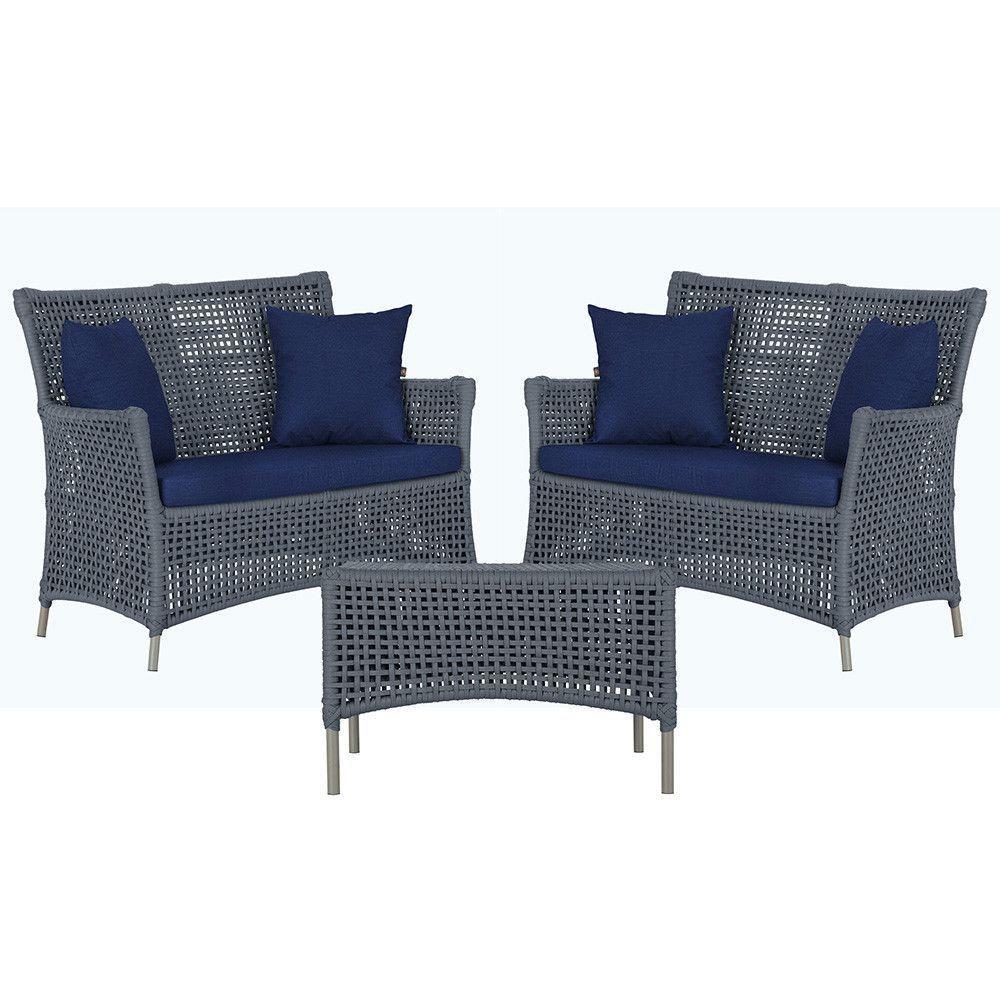 2 Sofás E Mesa Igapó Alumínio Fendi Corda Náutica E10 Trama Prata - 1