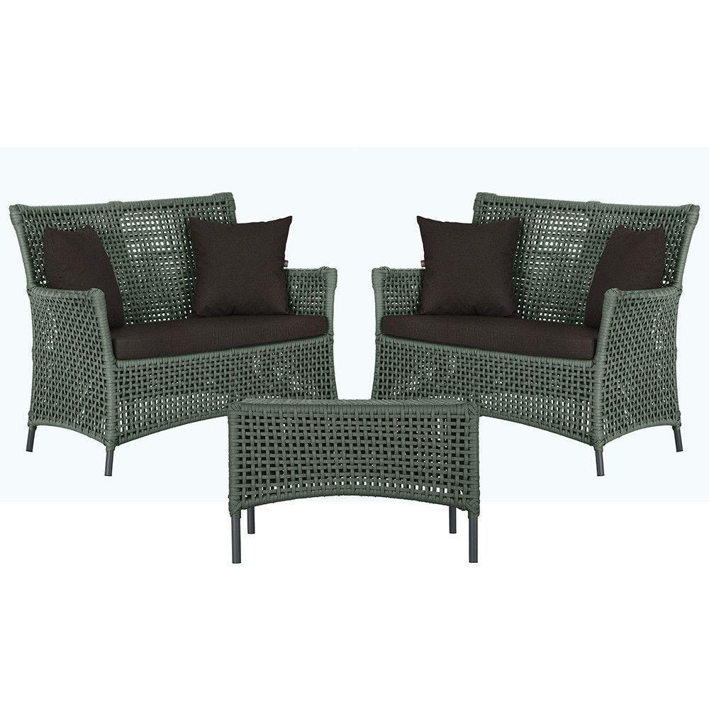 2 Sofás E Mesa Igapó Alumínio Preta Corda Náutica E9 Trama Verde - 1