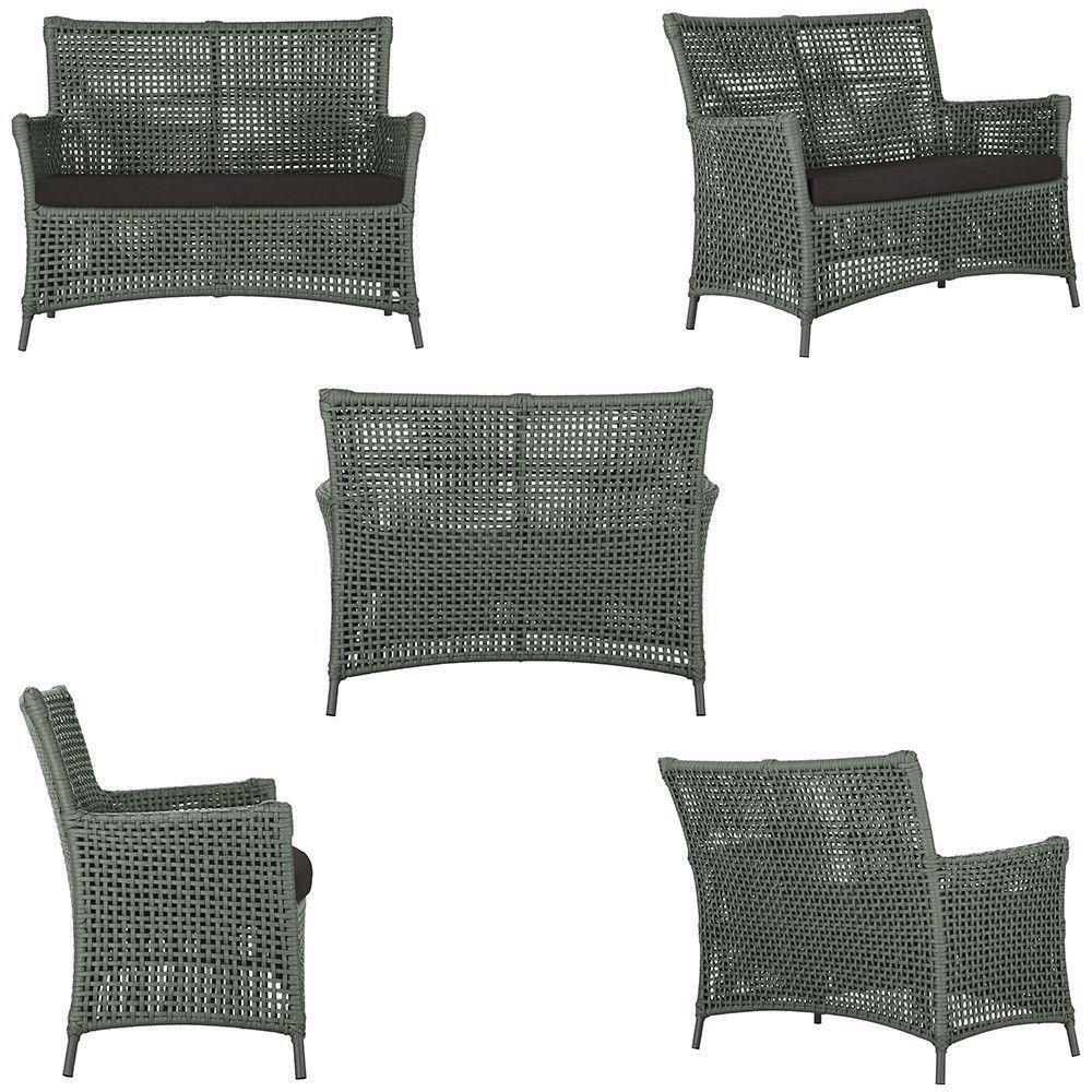 2 Sofás E Mesa Igapó Alumínio Preta Corda Náutica E9 Trama Verde - 2