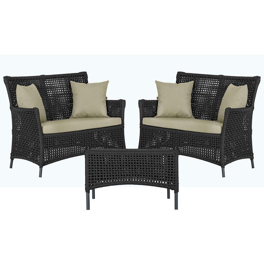 2 Sofás E Mesa Igapó Alumínio Preta Corda Náutica E7 Trama Preto - 1