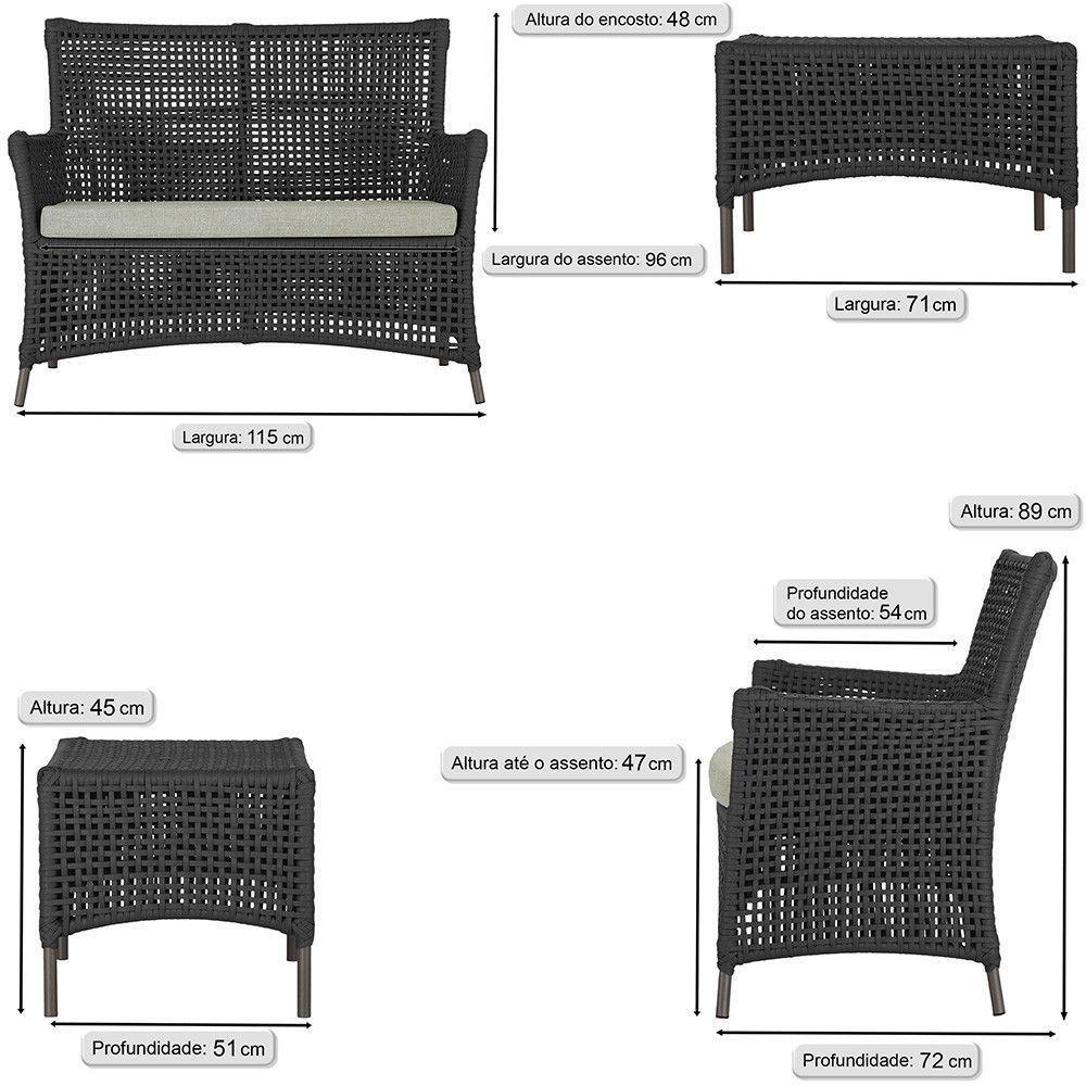 1 Sofá E Mesa Igapó Alumínio Marrom Corda Náutica E3 Trama Preto - 6