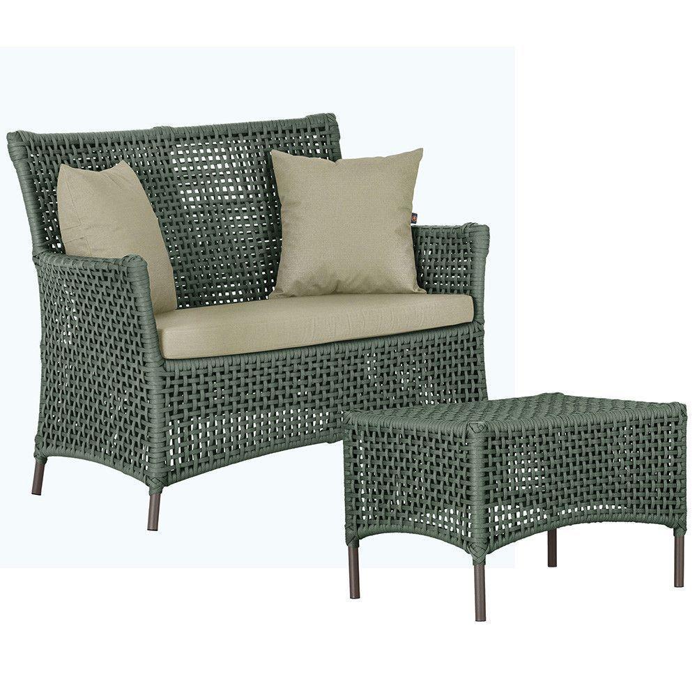 1 Sofá E Mesa Igapó Alumínio Marrom Corda Náutica E7 Trama Verde - 1